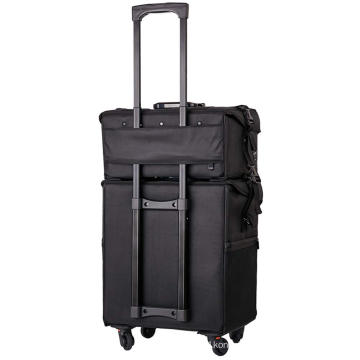2 in 1 Soft Sided Professional Rolling Trolley Makeup Artist Cosmetic Bag With Removable Wheels Black Nylon